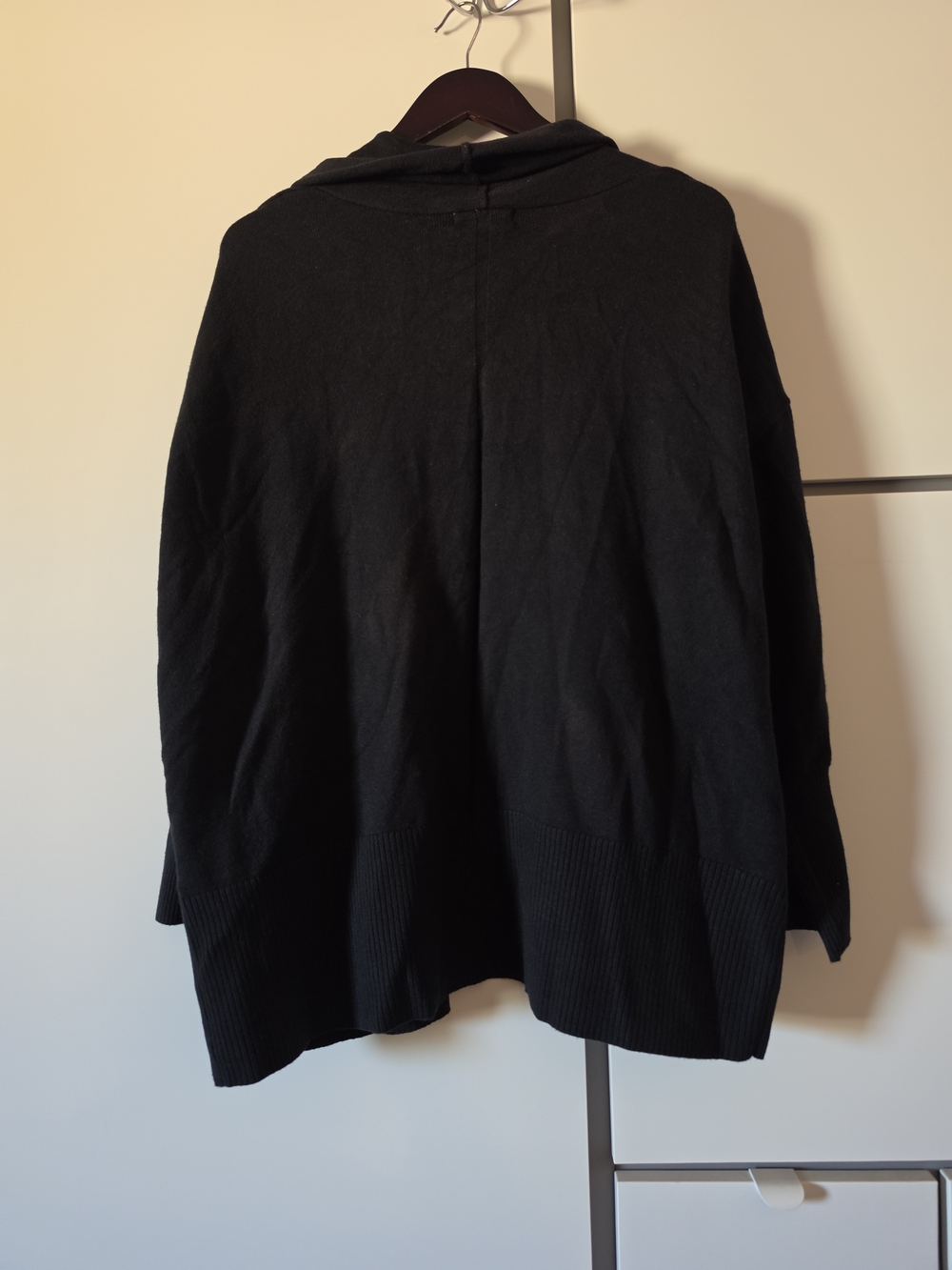 black open-front cardigan with a draped shawl collar and ribbed cuffs - Picture 2 of 2